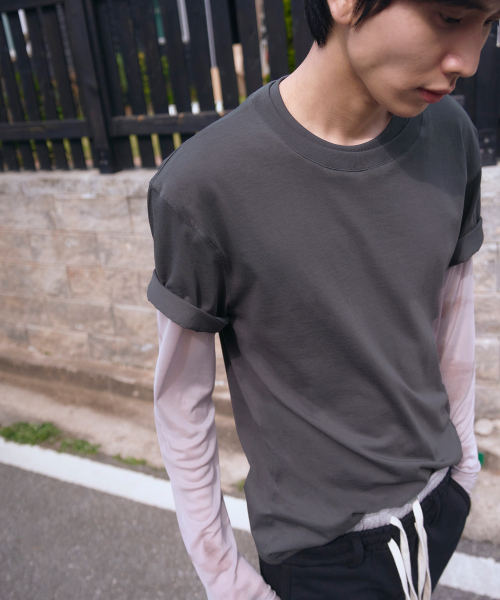 Double neck cotton over t-shirts -CHARCOAL