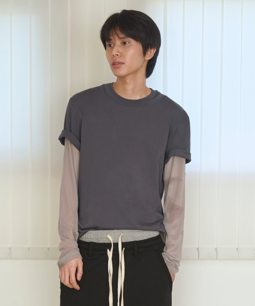 Double neck cotton over t-shirts -CHARCOAL
