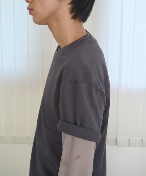 Double neck cotton over t-shirts -CHARCOAL