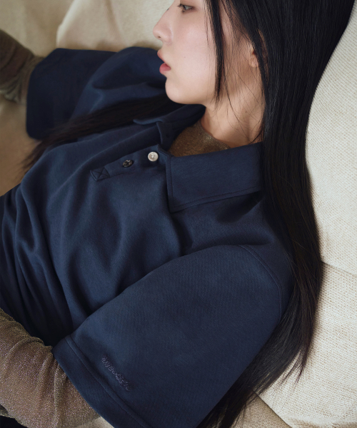 Airy cotton semi-loose polo shirt - NAVY