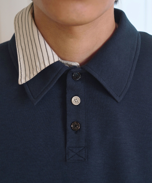 Airy cotton semi-loose polo shirt - NAVY