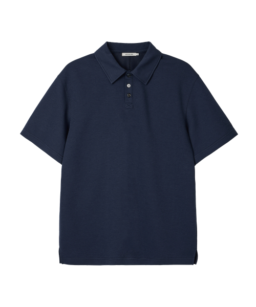 Airy cotton semi-loose polo shirt - NAVY