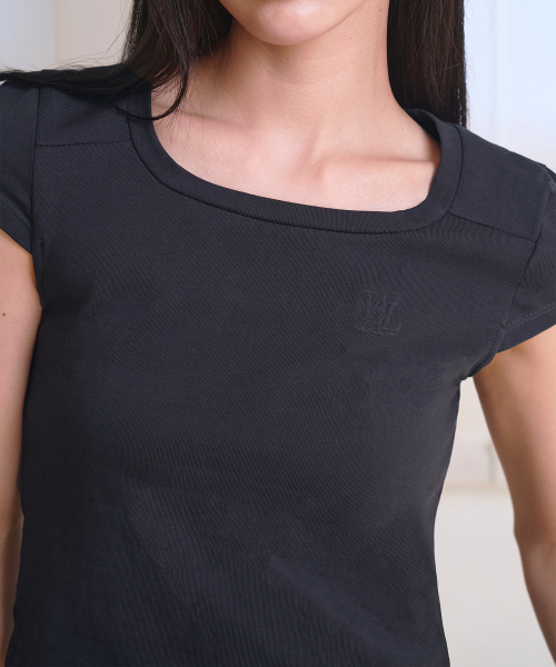 Slim cotton square neck cap t-shirts - CHACOAL