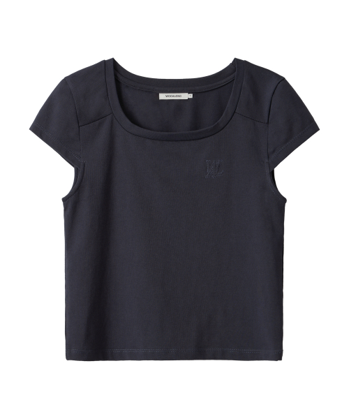 Slim cotton square neck cap t-shirts - CHACOAL
