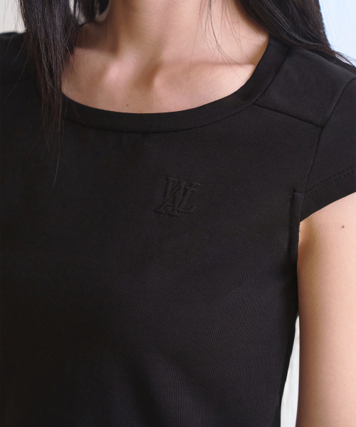 Slim cotton square neck cap t-shirts - BLACK