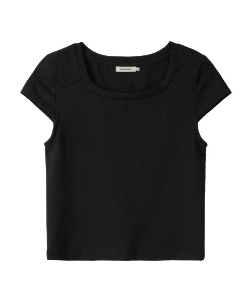 Slim cotton square neck cap t-shirts - BLACK