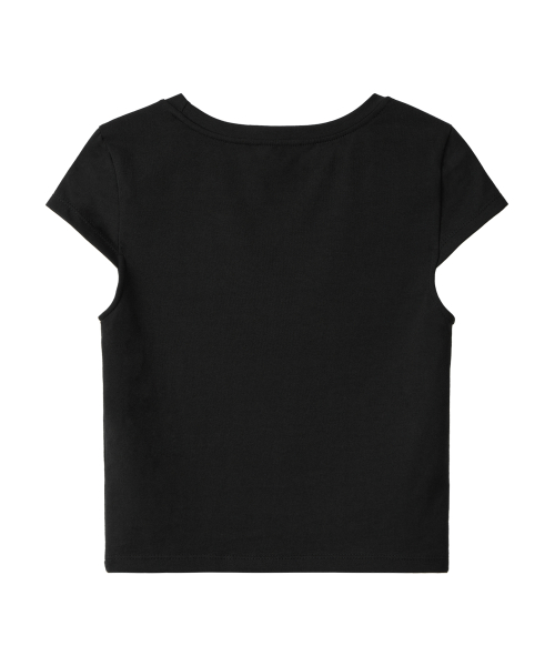 Slim cotton square neck cap t-shirts - BLACK