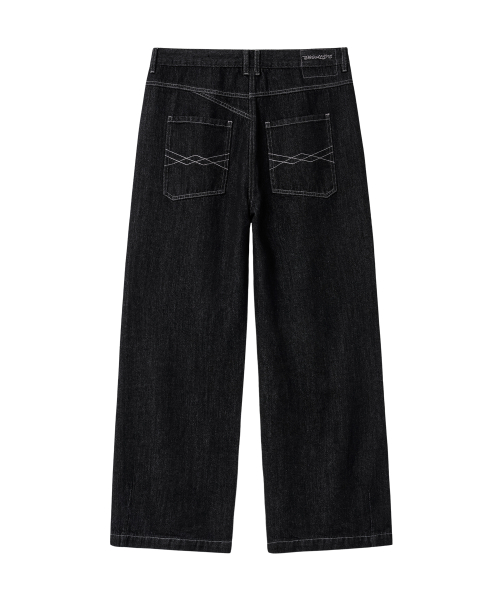 Black washed curved denim pants - BLACK