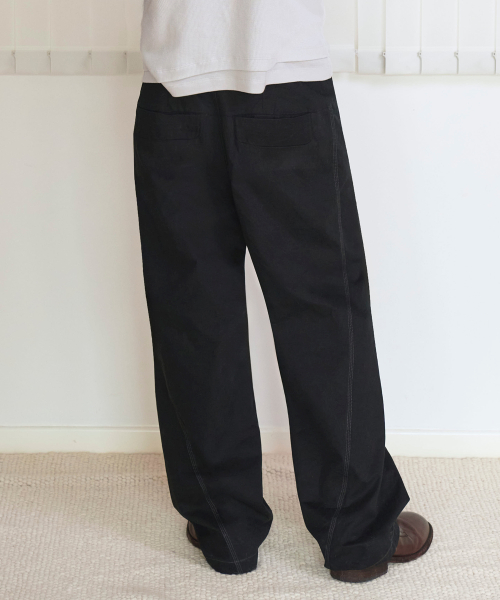 Stitch curved pants -BLACK