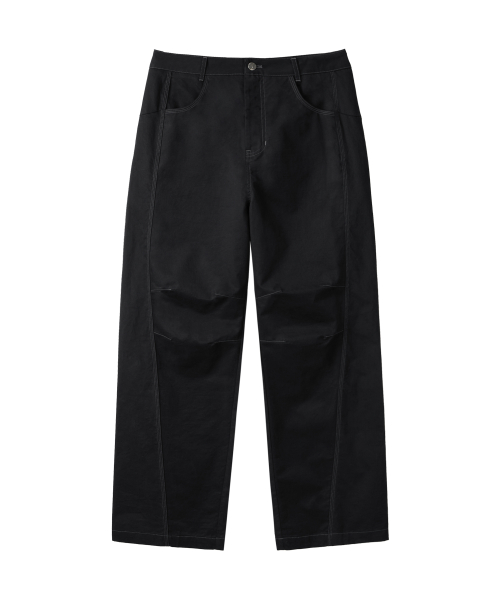 Stitch curved pants -BLACK
