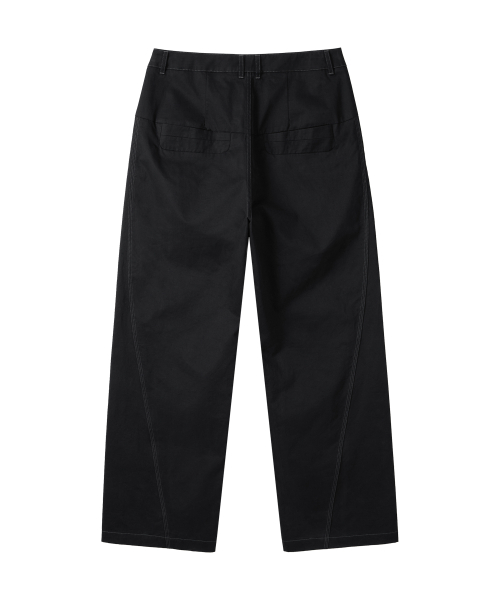 Stitch curved pants -BLACK