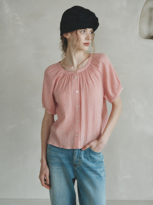 CHLOE raglan check blouse_RED