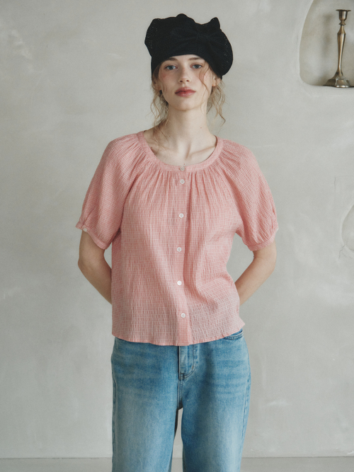 CHLOE raglan check blouse_RED