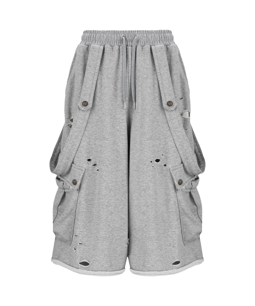 Suspender Cargo Bermuda Pants_[Gray]