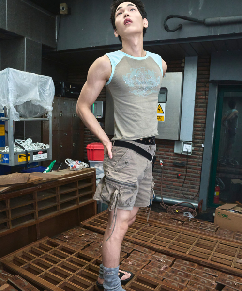 String Cargo Shorts_[Brown]