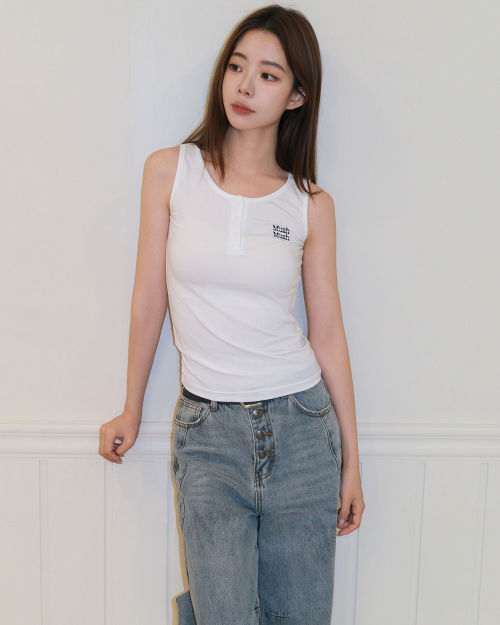 SLIM HENLEY NECK SLEEVELESS [WHITE]