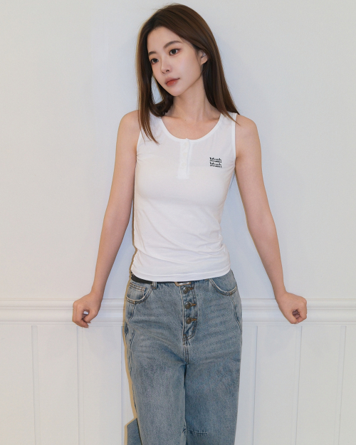 SLIM HENLEY NECK SLEEVELESS [WHITE]