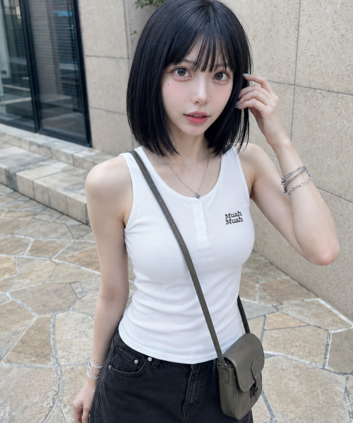 SLIM HENLEY NECK SLEEVELESS [WHITE]