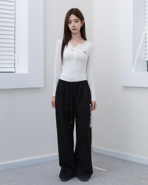 WAVE LOGO WIDE BANDING PANTS [BLACK]