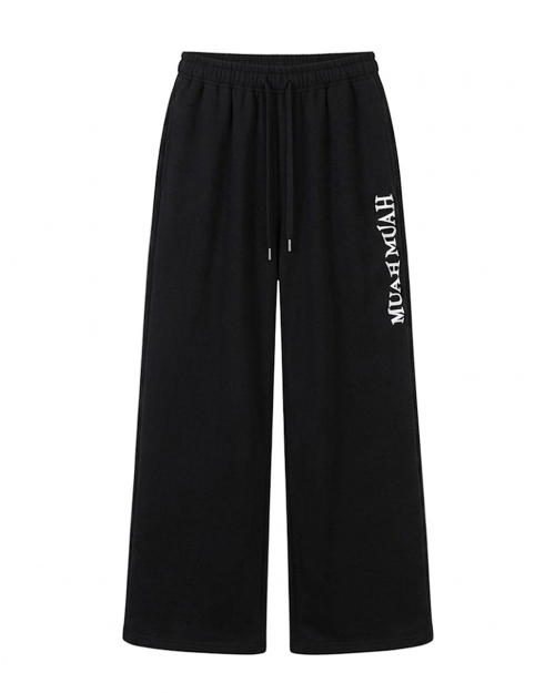 WAVE LOGO WIDE BANDING PANTS [BLACK]