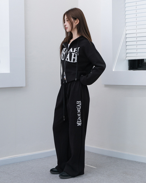 WAVE LOGO WIDE BANDING PANTS [BLACK]