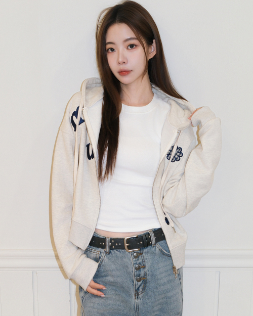 CHECK FLOWER PATCH CROP HOOD ZIPUP [OATMEAL]