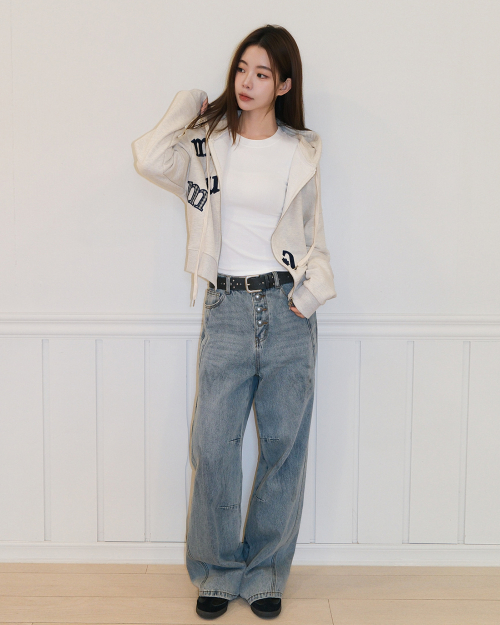 CHECK FLOWER PATCH CROP HOOD ZIPUP [OATMEAL]