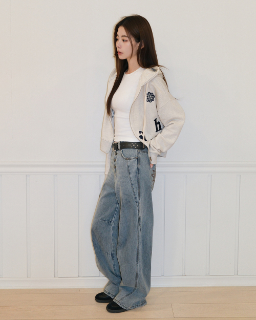 CHECK FLOWER PATCH CROP HOOD ZIPUP [OATMEAL]