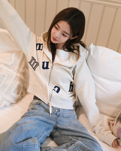 CHECK FLOWER PATCH CROP HOOD ZIPUP [OATMEAL]