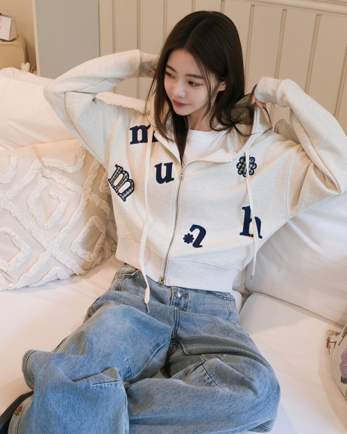 CHECK FLOWER PATCH CROP HOOD ZIPUP [OATMEAL]