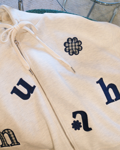 CHECK FLOWER PATCH CROP HOOD ZIPUP [OATMEAL]