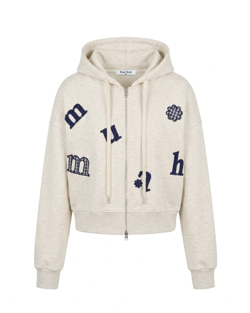 CHECK FLOWER PATCH CROP HOOD ZIPUP [OATMEAL]