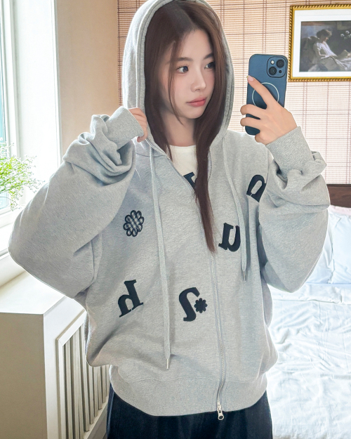 CHECK FLOWER PATCH OVERFIT HOOD ZIPUP [GRAY]
