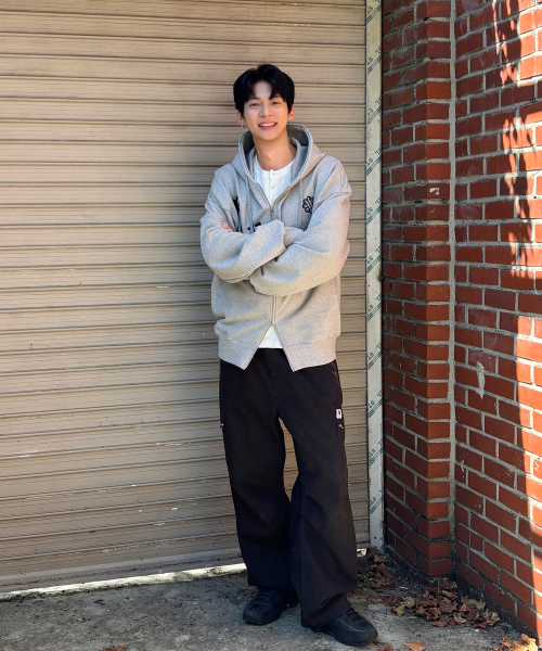 CHECK FLOWER PATCH OVERFIT HOOD ZIPUP [GRAY]