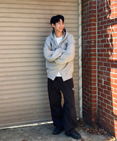 CHECK FLOWER PATCH OVERFIT HOOD ZIPUP [GRAY]