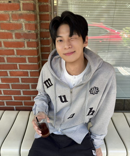 CHECK FLOWER PATCH OVERFIT HOOD ZIPUP [GRAY]