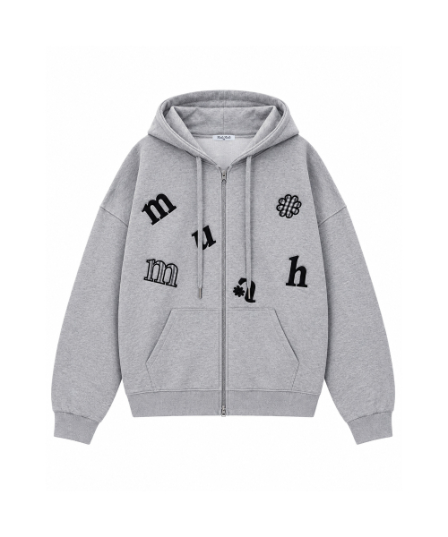 CHECK FLOWER PATCH OVERFIT HOOD ZIPUP [GRAY]