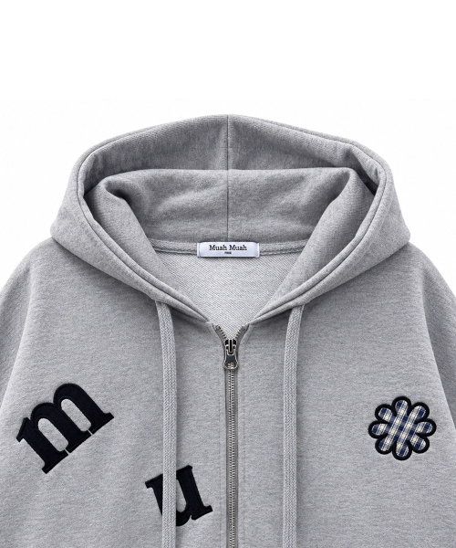 CHECK FLOWER PATCH OVERFIT HOOD ZIPUP [GRAY]