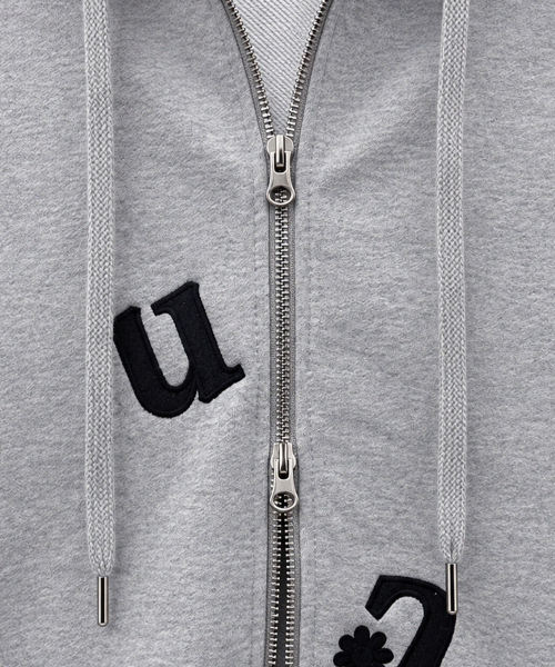 CHECK FLOWER PATCH OVERFIT HOOD ZIPUP [GRAY]