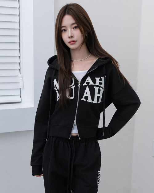 WAVE BOLD STITCH HOOD ZIPUP [BLACK]