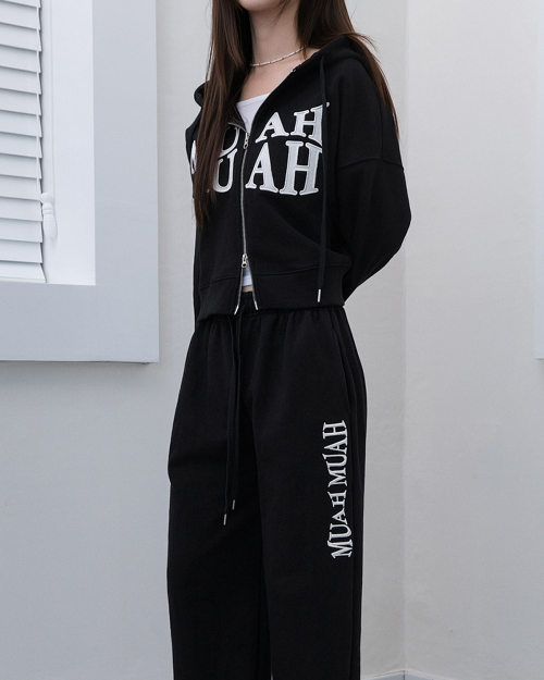 WAVE BOLD STITCH HOOD ZIPUP [BLACK]
