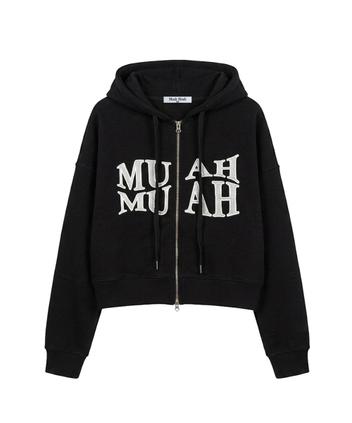 WAVE BOLD STITCH HOOD ZIPUP [BLACK]