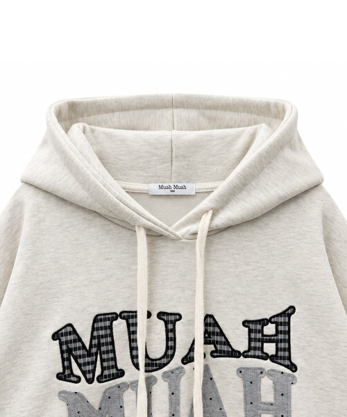 DOT CHECK PATCH LOOSE FIT HOODIE [OATMEAL]
