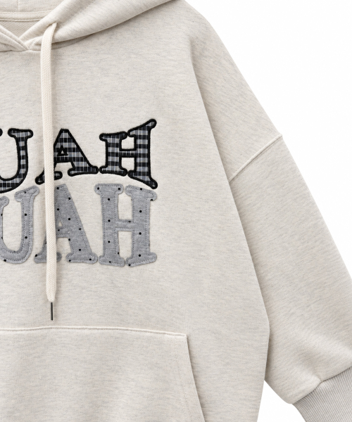 DOT CHECK PATCH LOOSE FIT HOODIE [OATMEAL]