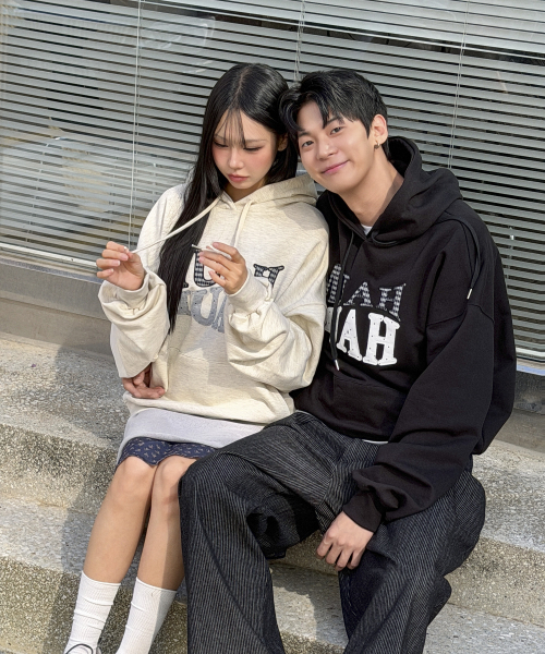 DOT CHECK PATCH LOOSE FIT HOODIE [OATMEAL]