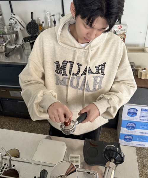 DOT CHECK PATCH LOOSE FIT HOODIE [OATMEAL]