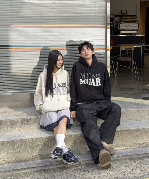 DOT CHECK PATCH LOOSE FIT HOODIE [OATMEAL]