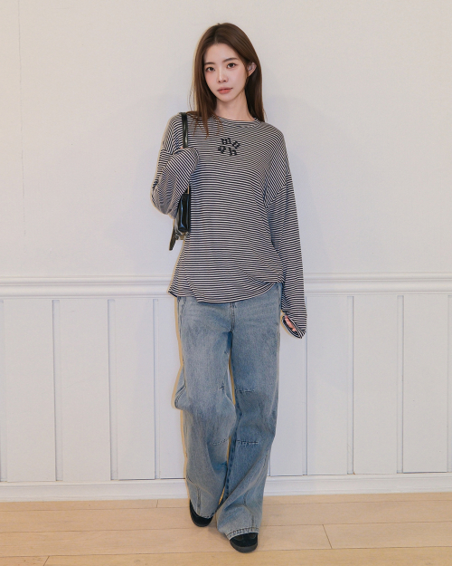 LOOSE FIT STRIPE T-SHIRT [BLACK]