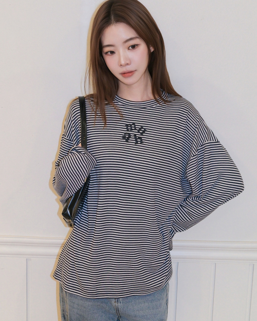 LOOSE FIT STRIPE T-SHIRT [BLACK]