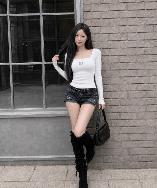 SLIT BUTTON ROUND LONG SLEEVE [WHITE]